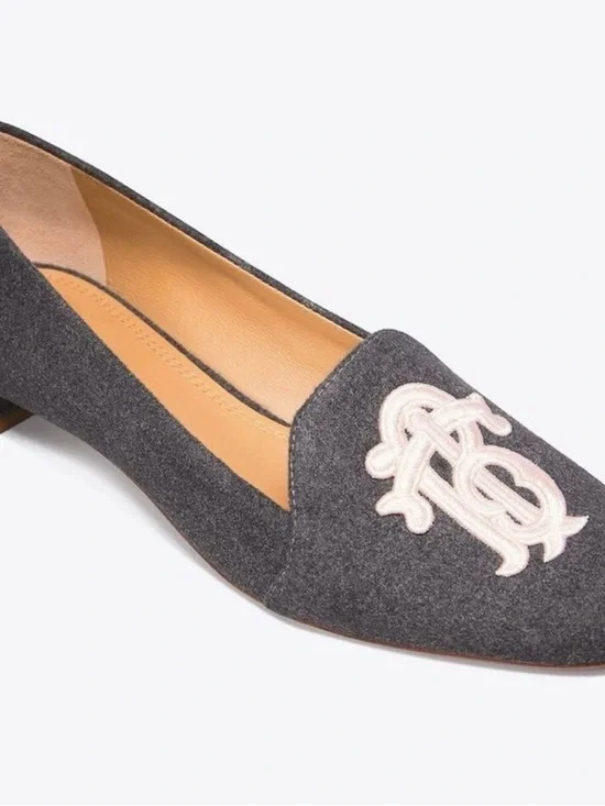 Tory Burch Antonia Smoking Loafer Wool Felt Gray Size 8.5 - Picture 3 of 11
